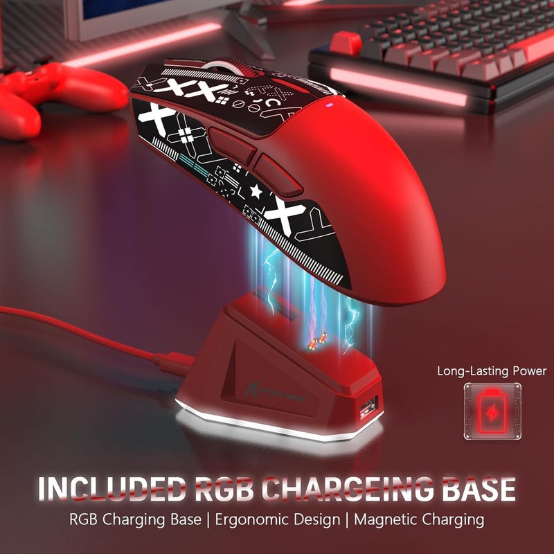 Magic-Refiner Attack Shark X11 59g Superlight Wireless Gaming Mouse with Grip Tape, RGB Charging Dock，BT/2.4G Wireless/Wired Pc Mouse, 22000 DPI,5 Programmable Buttons for Pc/Mac(Red) - Image 3